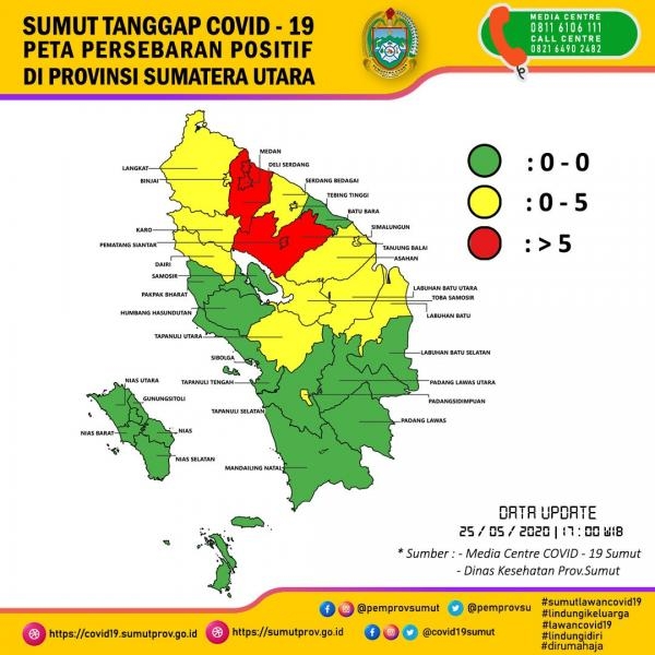 Peta Persebaran Positif di Provinsi Sumatera Utara 25 Mei 2020